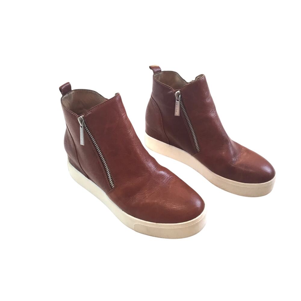 J Slides Nyc Wedge Zipper Booties Brown White Sol… - image 1